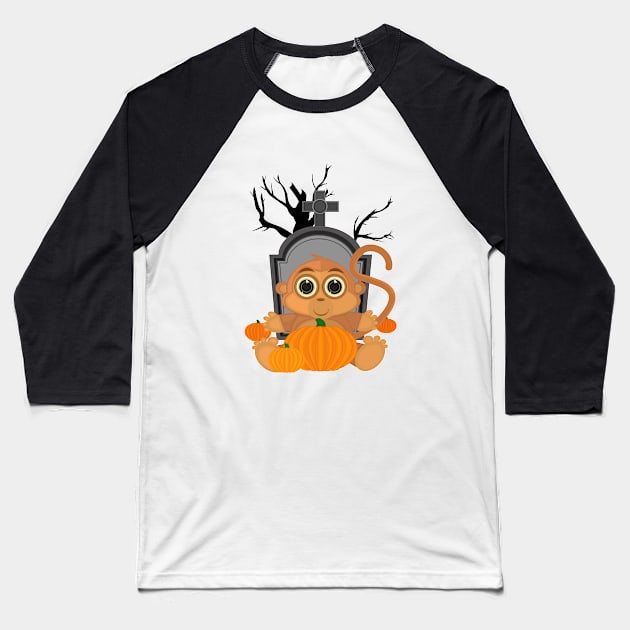 Halloween Monkey Baseball T-Shirt by adamzworld